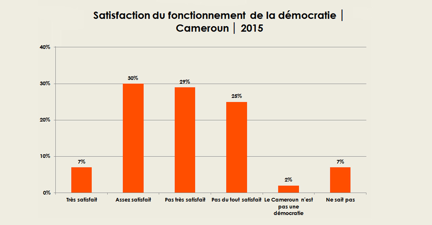 Satisfaction du fonctionnement de la démocratie, Cameroun,2015 