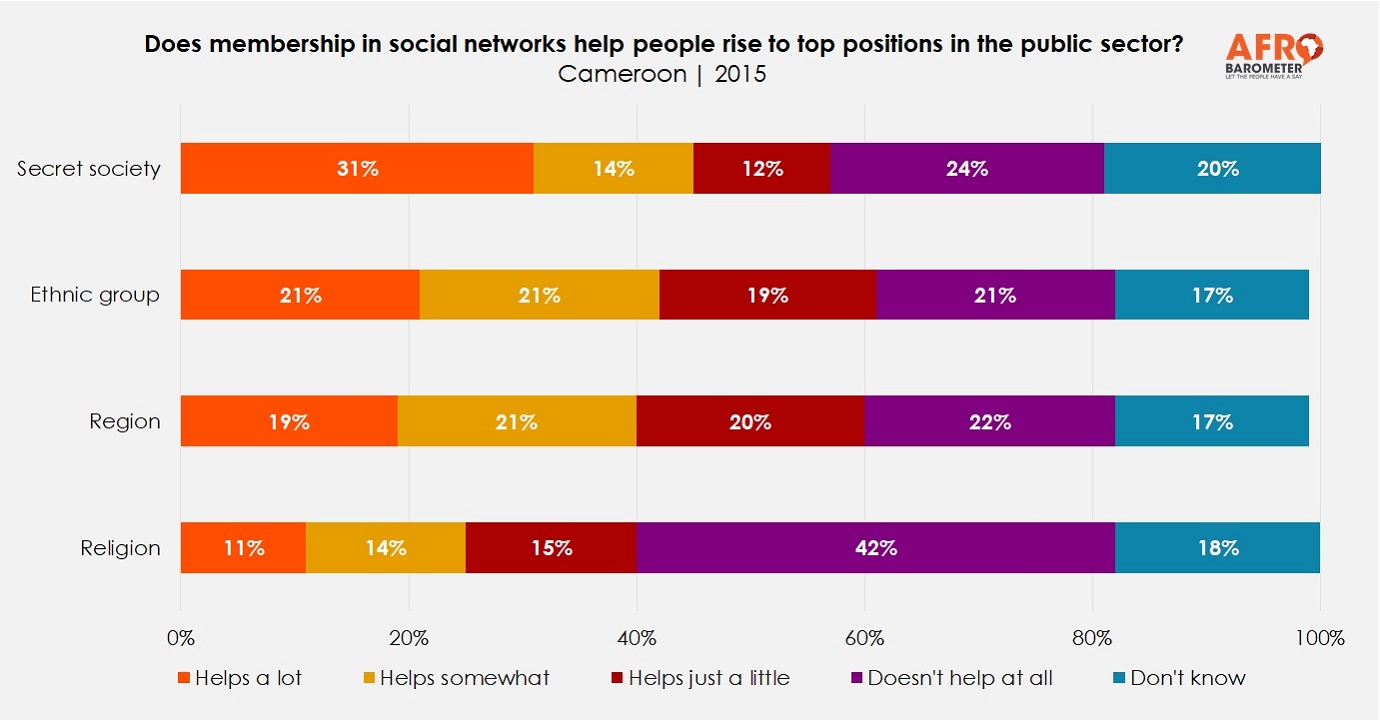  Does membership in social networks help people rise to top positions in the public sector? | Cameroon | 2015 
